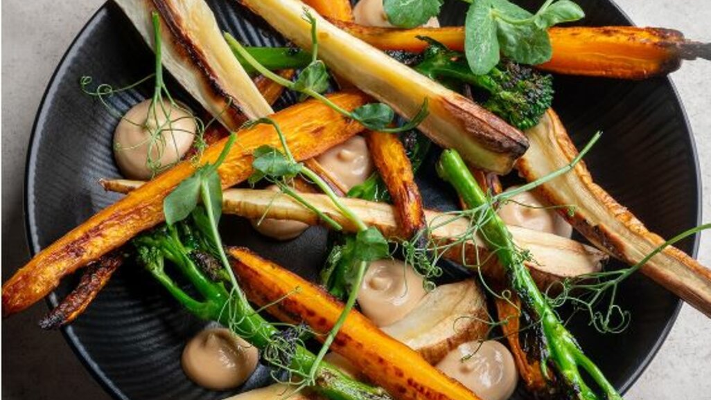 Roasted root vegetables with miso mayo