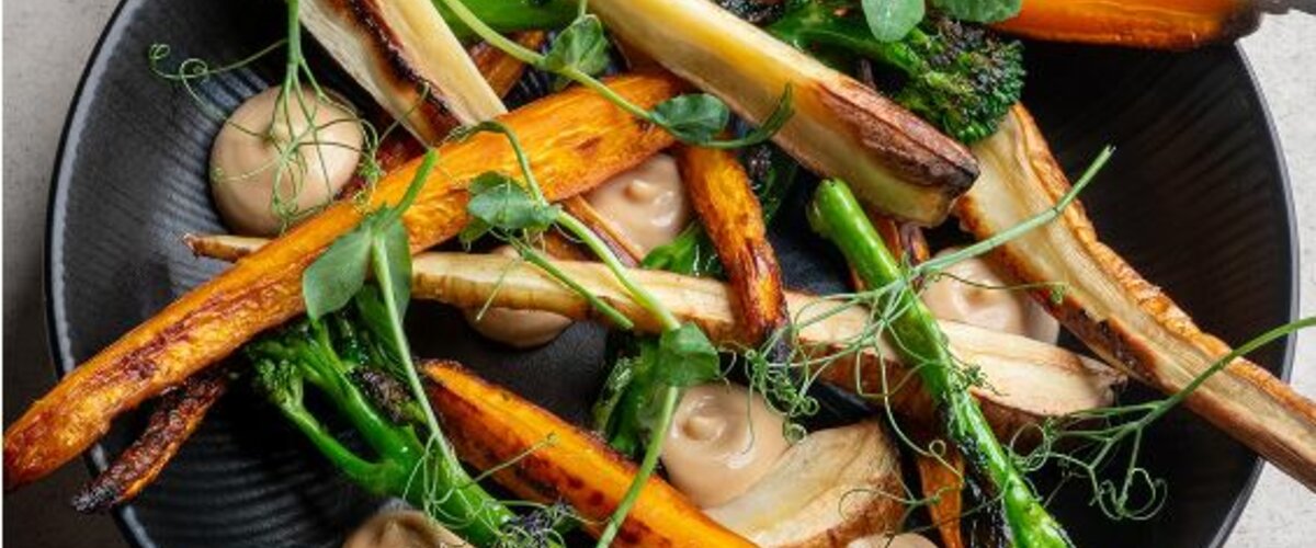 Roasted root vegetables with miso mayo